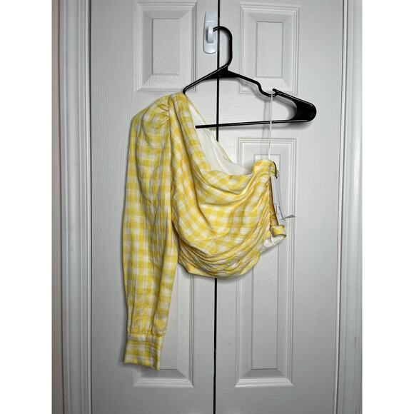 NEW Zara Yellow Gingham One Shoulder Crop Top Womens Size Small - Picture 1 of 7